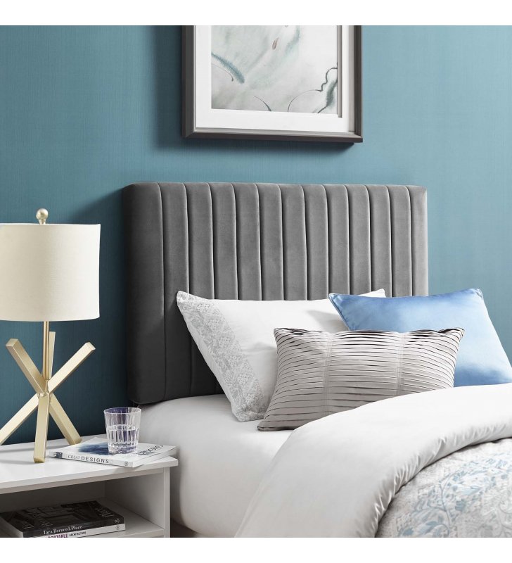 Keira Twin Performance Velvet Headboard in Gray - Lexmod