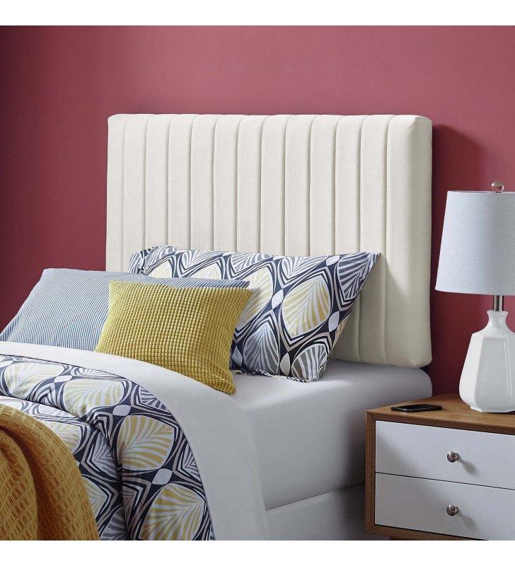 Keira Twin Performance Velvet Headboard in Ivory - Lexmod