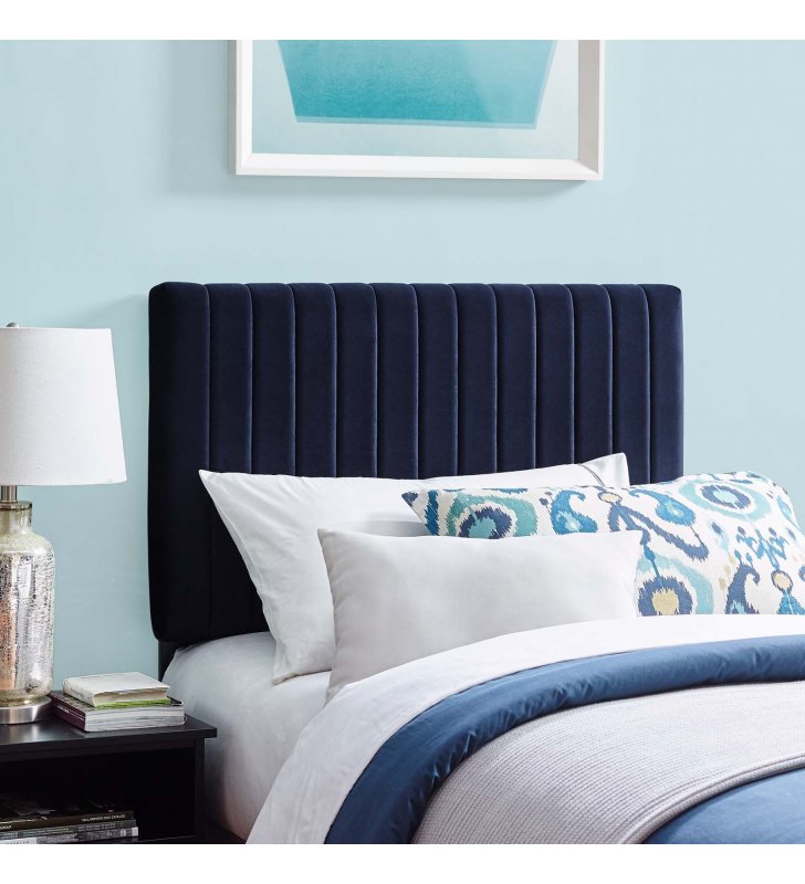 Keira Twin Performance Velvet Headboard in Midnight Blue - Lexmod