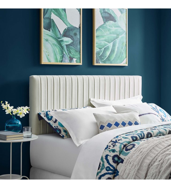 Keira Full / Queen Performance Velvet Headboard in Ivory - Lexmod