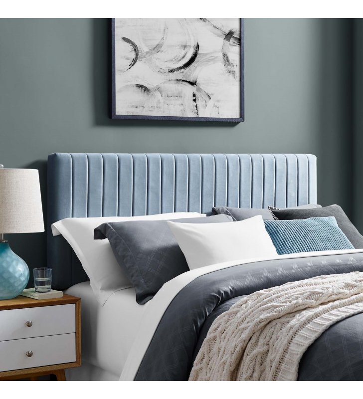 Keira Full / Queen Performance Velvet Headboard in Light Blue - Lexmod