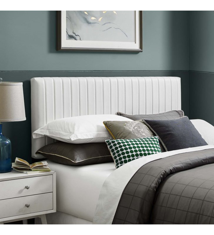 Keira Full / Queen Faux Leather Headboard in White - Lexmod