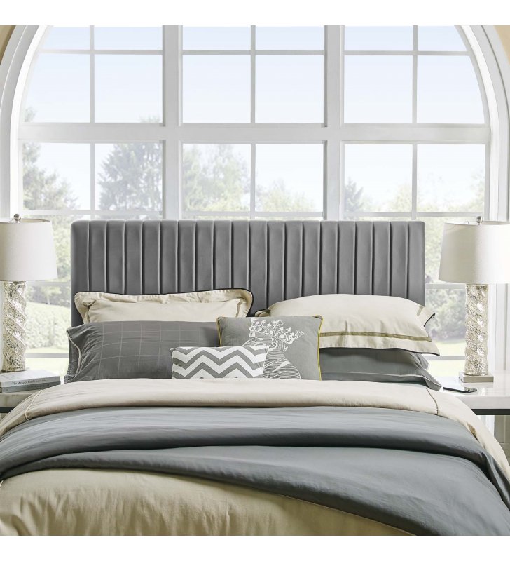 Keira King/California King Performance Velvet Headboard in Gray - Lexmod