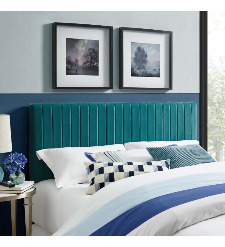 Keira King/California King Performance Velvet Headboard in Teal - Lexmod