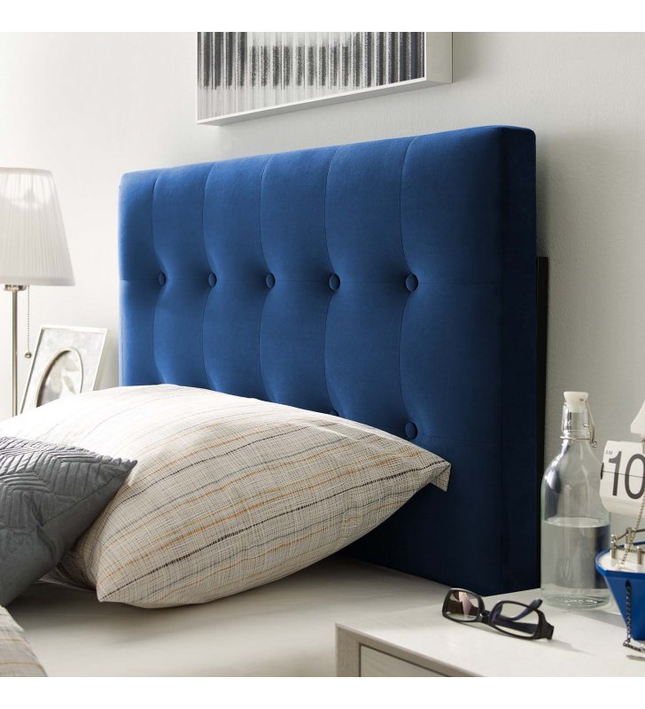 Emily Twin Biscuit Tufted Performance Velvet Headboard in Navy - Lexmod