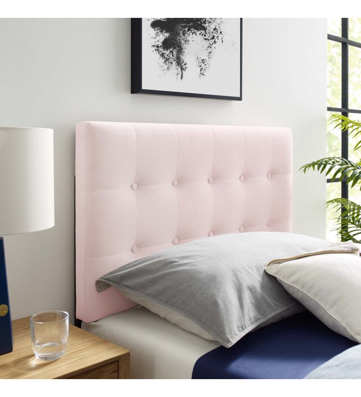 Emily Twin Biscuit Tufted Performance Velvet Headboard in Pink - Lexmod