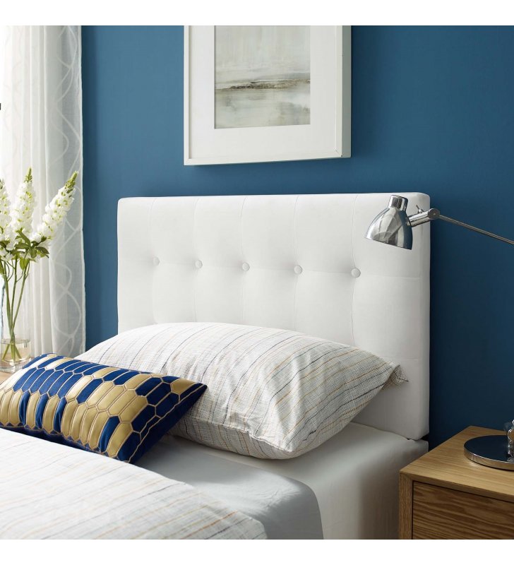 Emily Twin Biscuit Tufted Performance Velvet Headboard in White - Lexmod