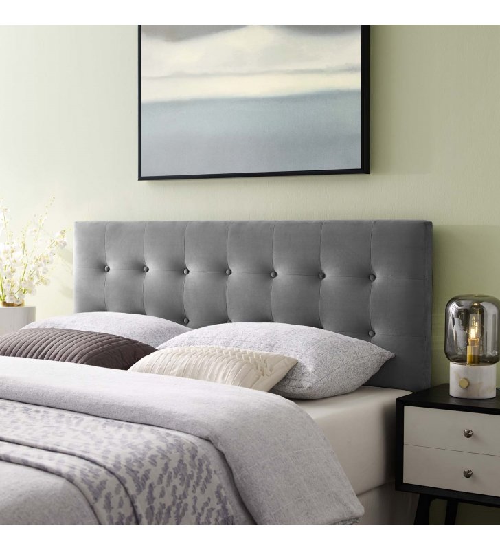 Emily Full Biscuit Tufted Performance Velvet Headboard in Gray - Lexmod
