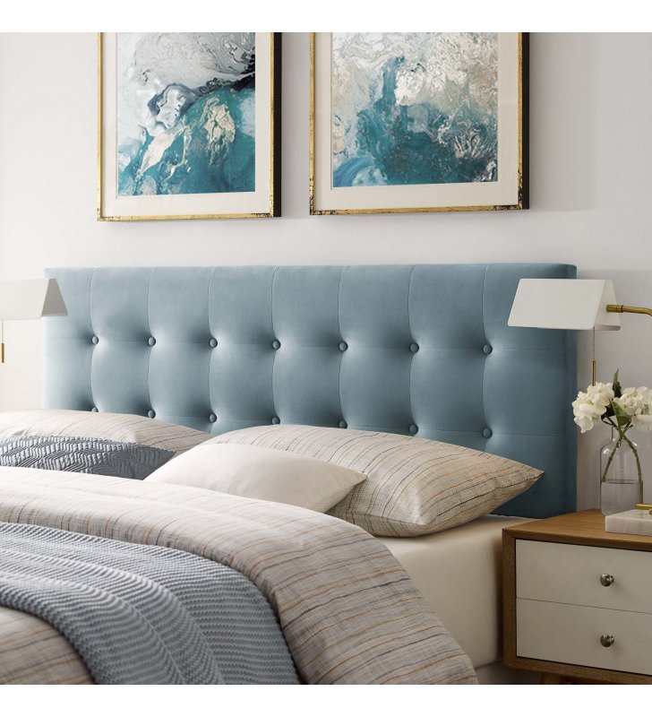 Emily Full Biscuit Tufted Performance Velvet Headboard in Light Blue - Lexmod