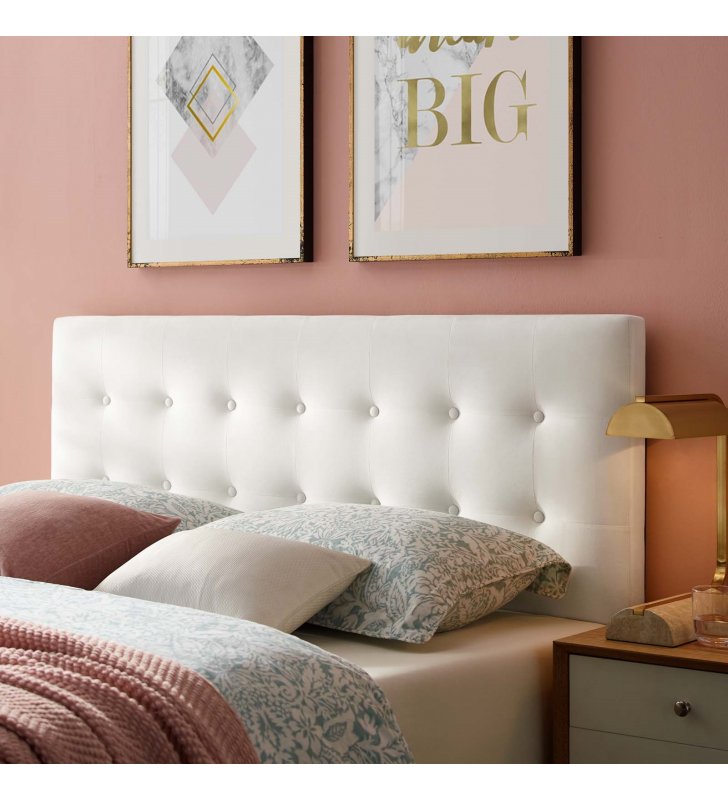 Emily King Biscuit Tufted Performance Velvet Headboard in White - Lexmod