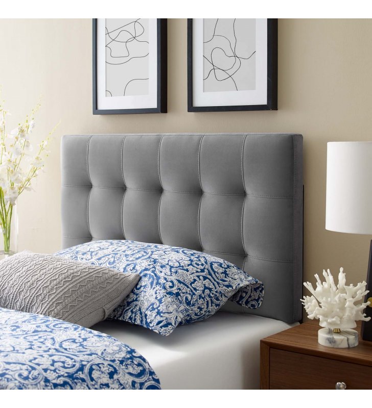 Lily Biscuit Tufted Twin Performance Velvet Headboard in Gray - Lexmod