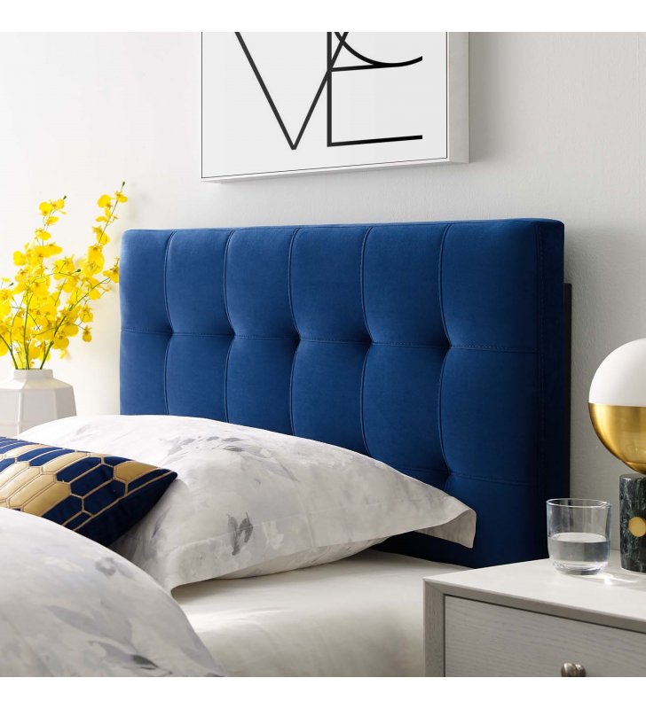 Lily Biscuit Tufted Twin Performance Velvet Headboard in Navy - Lexmod