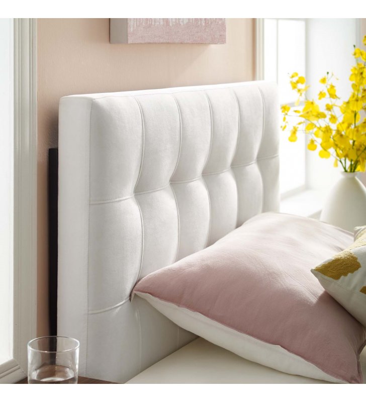 Lily Biscuit Tufted Twin Performance Velvet Headboard in White - Lexmod