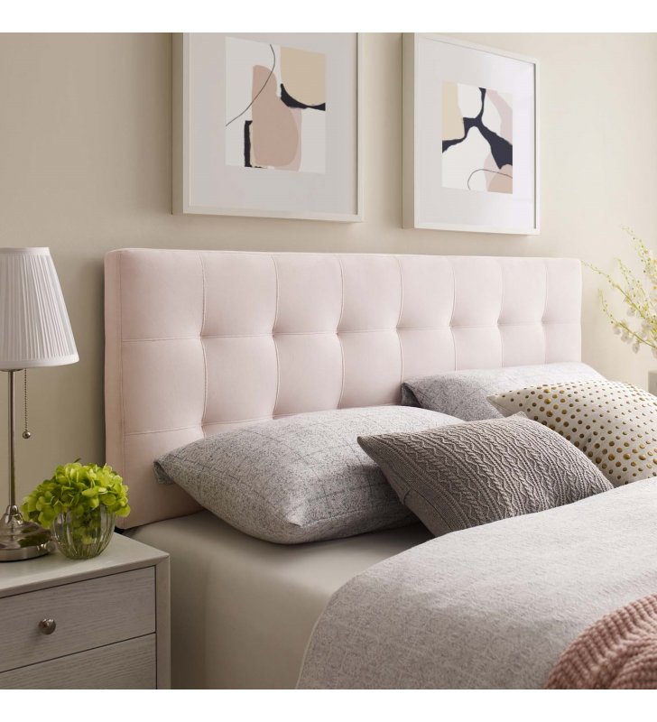 Lily Biscuit Tufted Full Performance Velvet Headboard in Pink - Lexmod