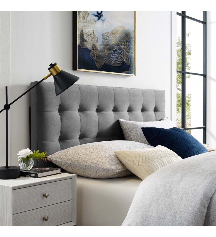 Lily Queen Biscuit Tufted Performance Velvet Headboard in Gray - Lexmod