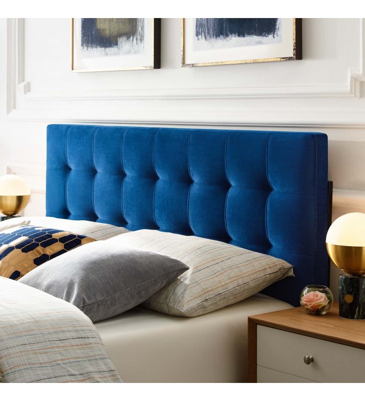 Lily Queen Biscuit Tufted Performance Velvet Headboard in Navy - Lexmod