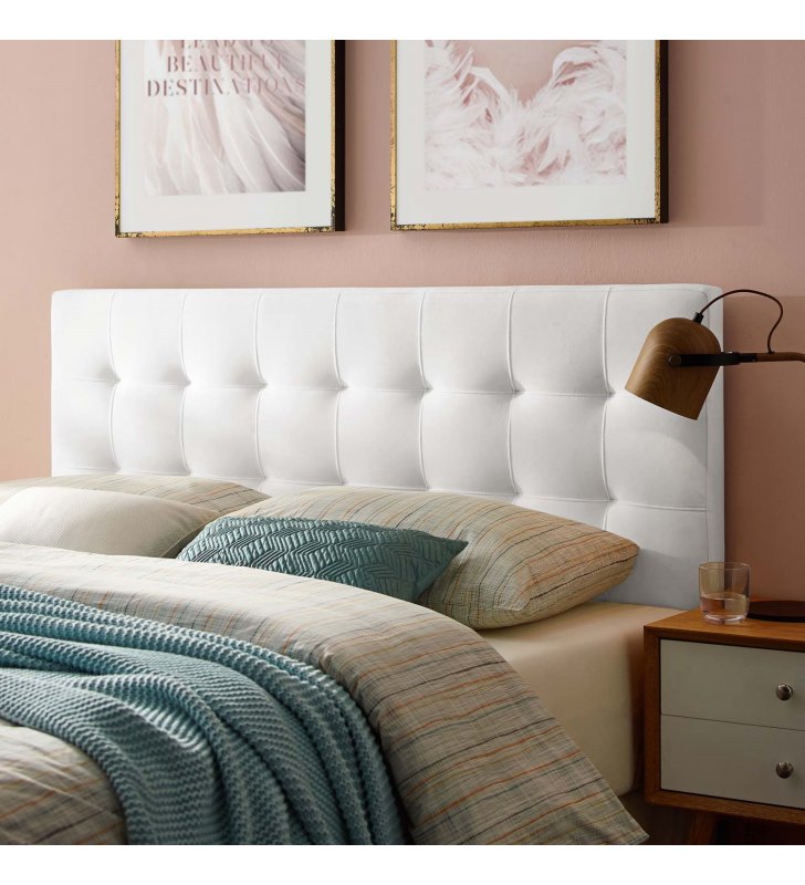Lily Queen Biscuit Tufted Performance Velvet Headboard in White - Lexmod