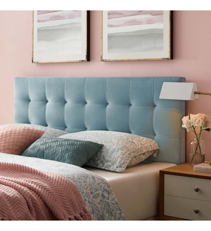 Lily King Biscuit Tufted Performance Velvet Headboard in Light Blue - Lexmod