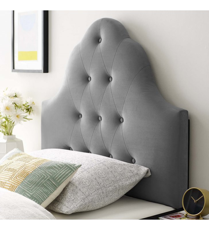 Sovereign Twin Diamond Tufted Performance Velvet Headboard in Gray - Lexmod