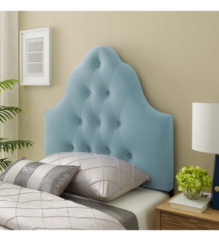 Sovereign Twin Diamond Tufted Performance Velvet Headboard in Light Blue - Lexmod