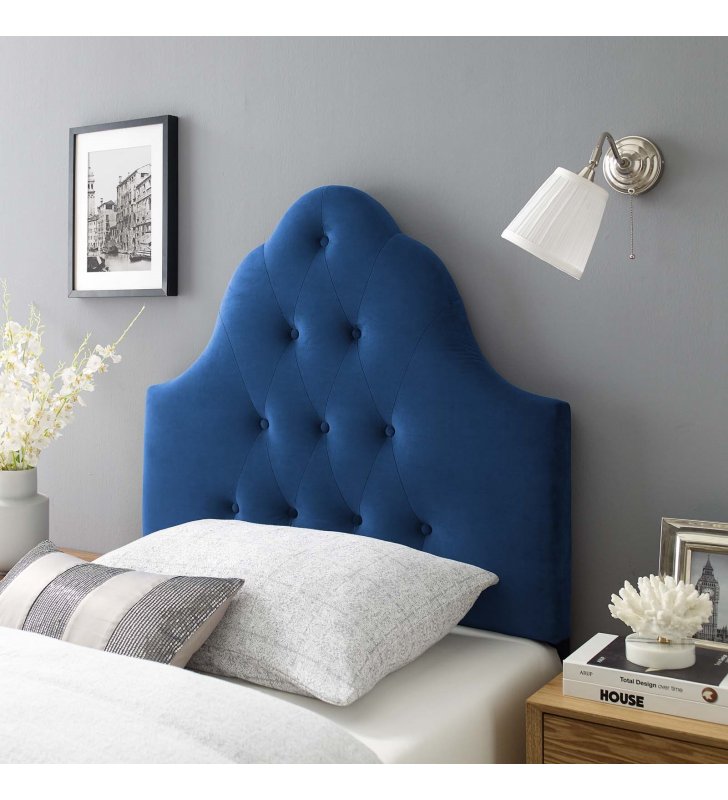 Sovereign Twin Diamond Tufted Performance Velvet Headboard in Navy - Lexmod