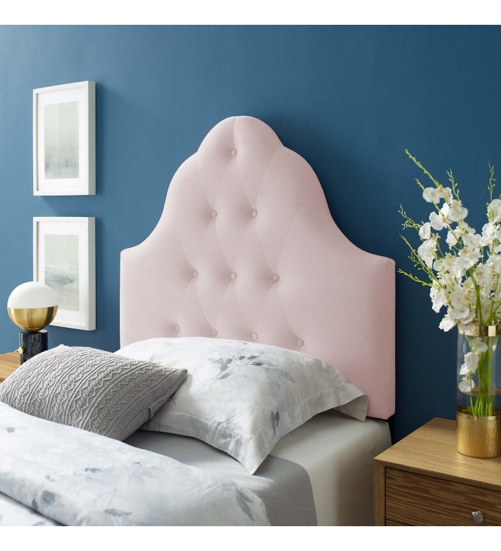 Sovereign Twin Diamond Tufted Performance Velvet Headboard in Pink - Lexmod