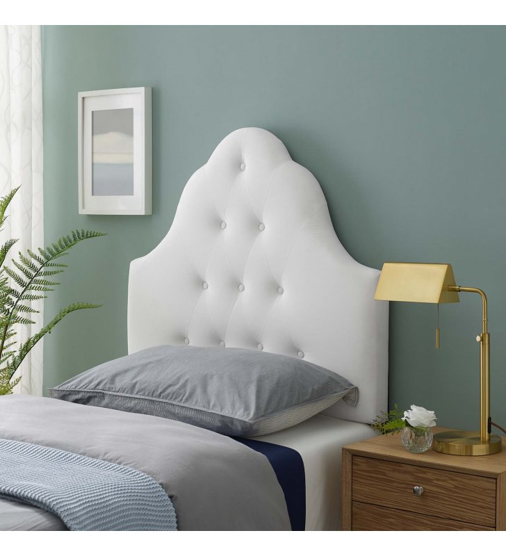 Sovereign Twin Diamond Tufted Performance Velvet Headboard in White - Lexmod