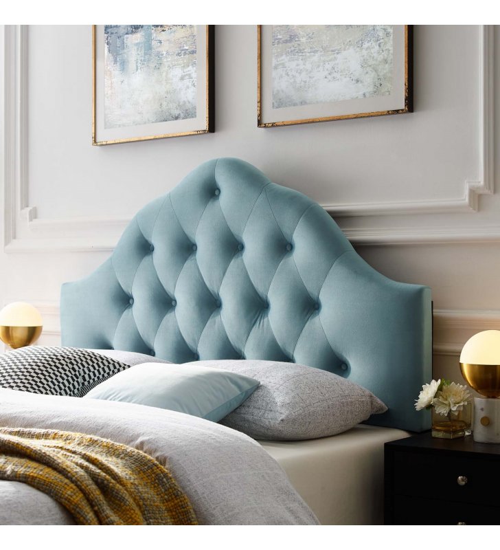 Sovereign Full Diamond Tufted Performance Velvet Headboard in Light Blue - Lexmod
