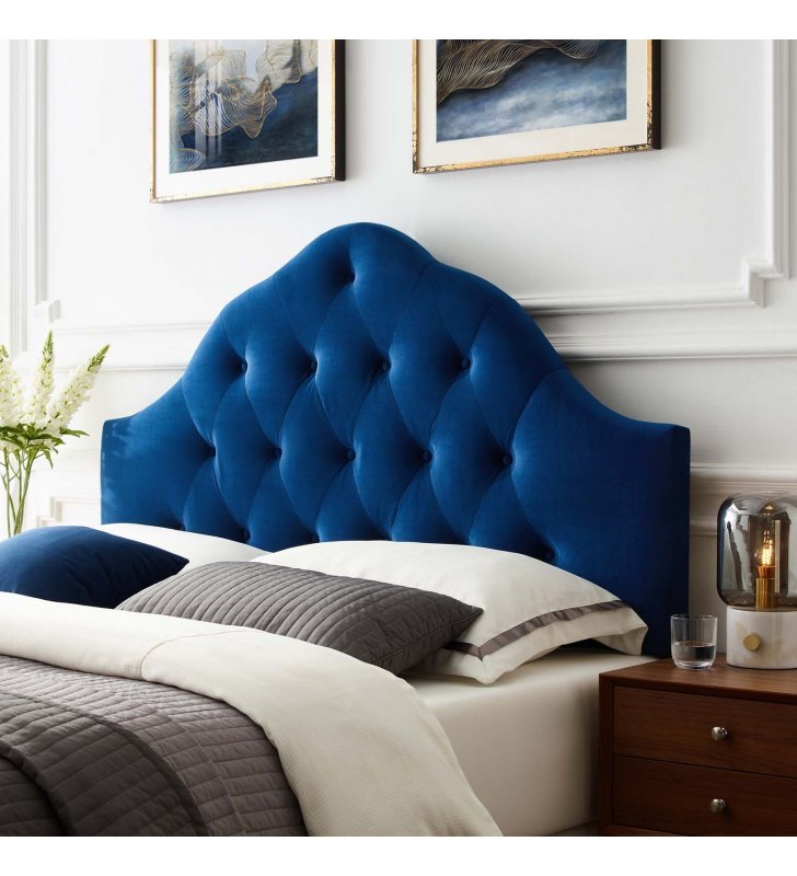 Sovereign Queen Diamond Tufted Performance Velvet Headboard in Navy - Lexmod