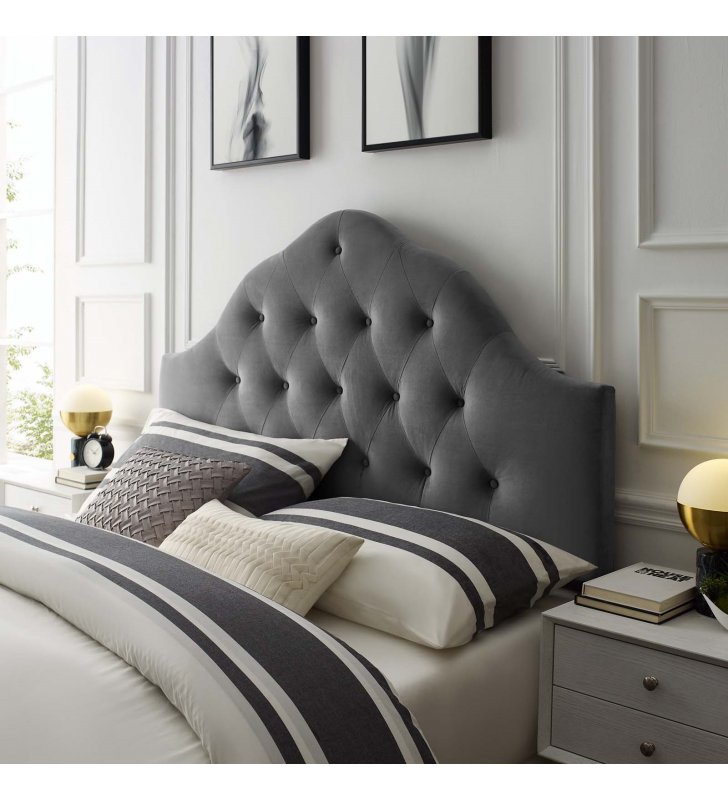 Sovereign King Diamond Tufted Performance Velvet Headboard in Gray - Lexmod