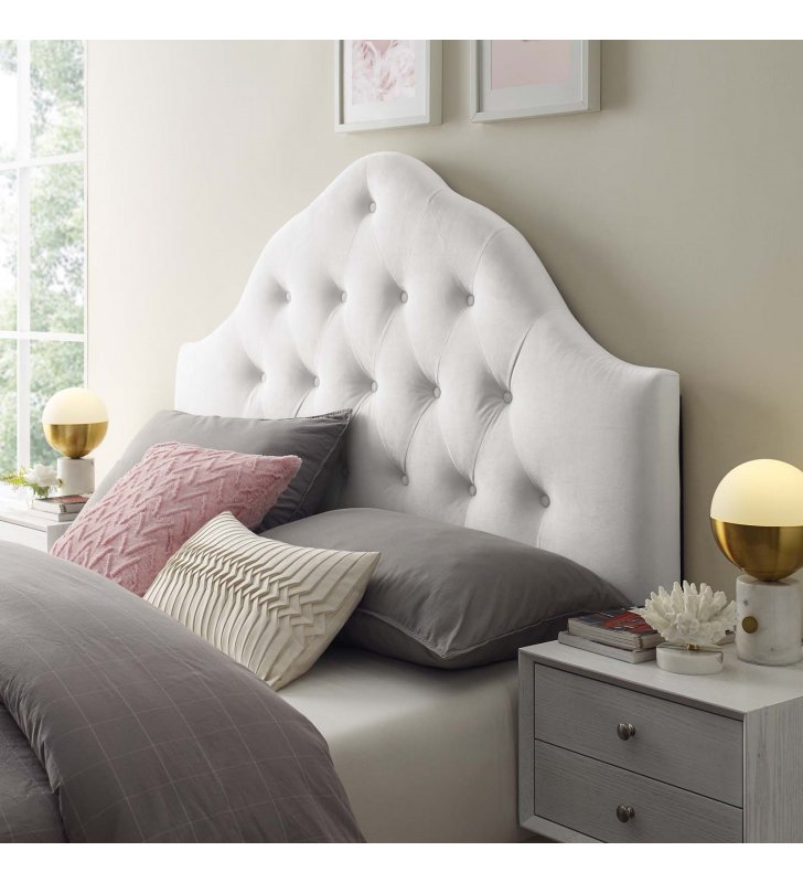 Sovereign King Diamond Tufted Performance Velvet Headboard in White - Lexmod
