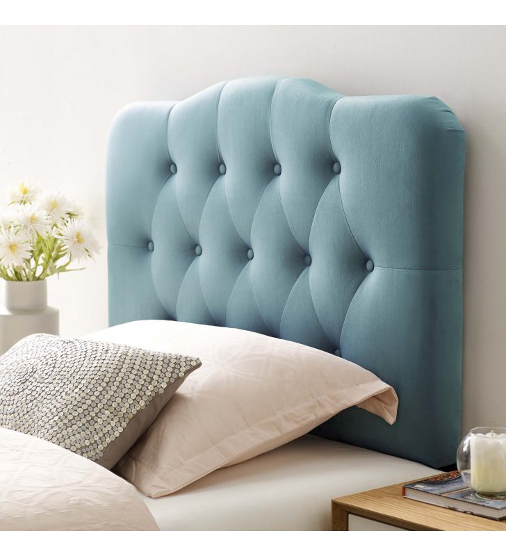 Annabel Twin Diamond Tufted Performance Velvet Headboard in Light Blue - Lexmod