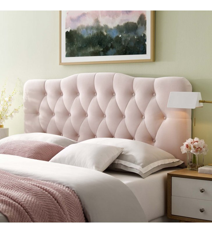 Annabel Queen Diamond Tufted Performance Velvet Headboard in Pink - Lexmod
