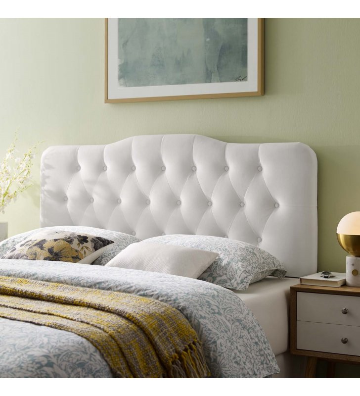 Annabel Queen Diamond Tufted Performance Velvet Headboard in White - Lexmod