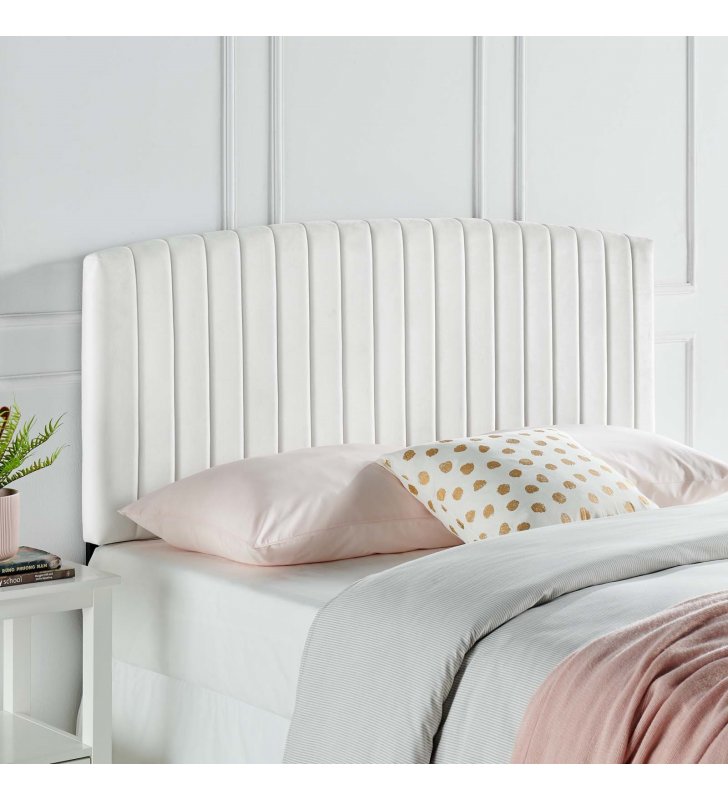 Rebecca Performance Velvet Full / Queen Headboard in White - Lexmod