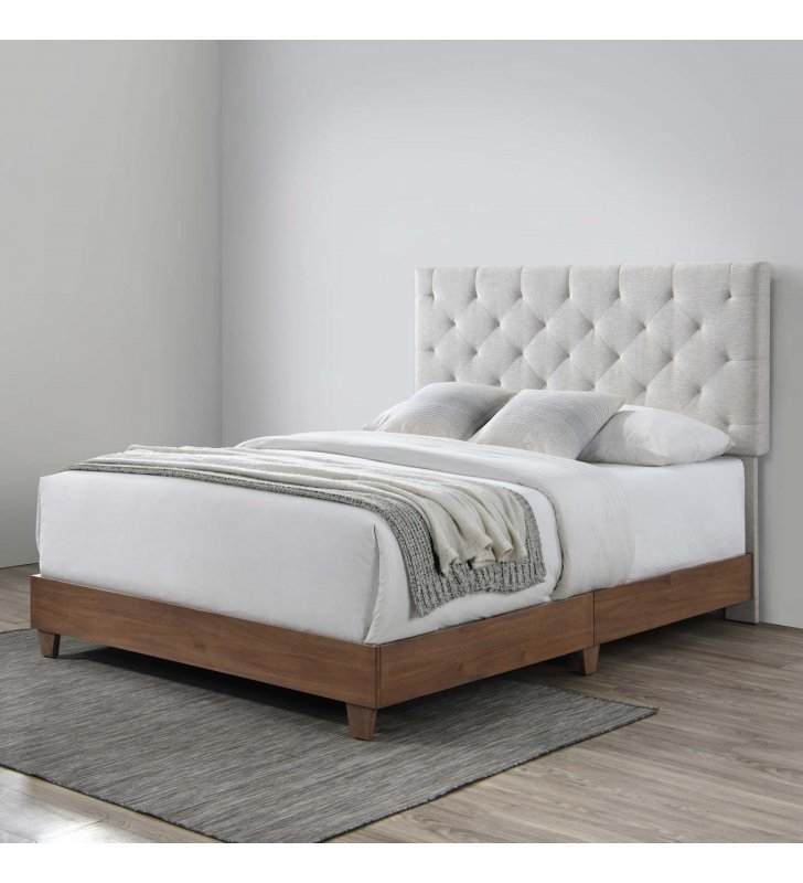 Rhiannon Diamond Tufted Upholstered Fabric Queen Bed in Walnut Beige - Lexmod