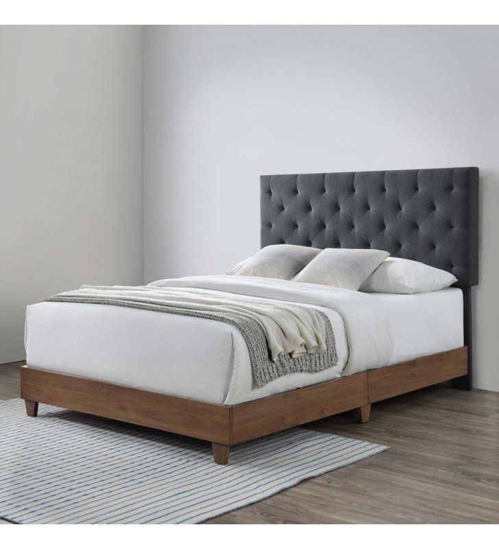 Rhiannon Diamond Tufted Upholstered Fabric Queen Bed in Walnut Gray - Lexmod