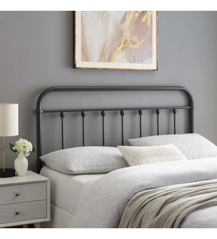 Sage Queen Metal Headboard in Gray - Lexmod