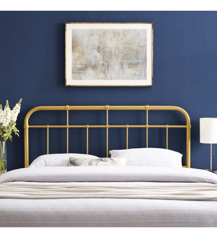 Alessia Queen Metal Headboard in Gold - Lexmod