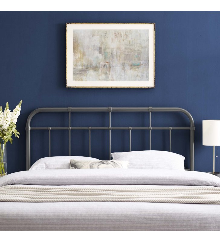 Alessia Queen Metal Headboard in Gray - Lexmod