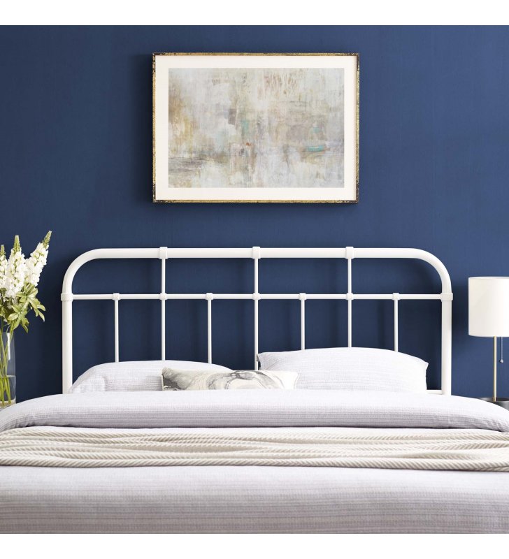 Alessia Queen Metal Headboard in White - Lexmod