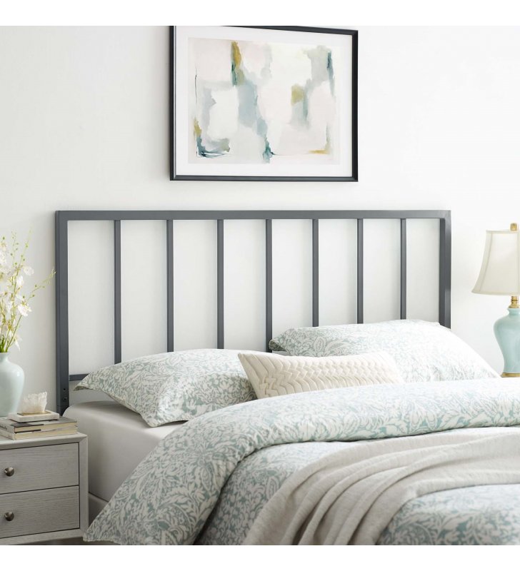 Tatum King Metal Headboard in Gray - Lexmod