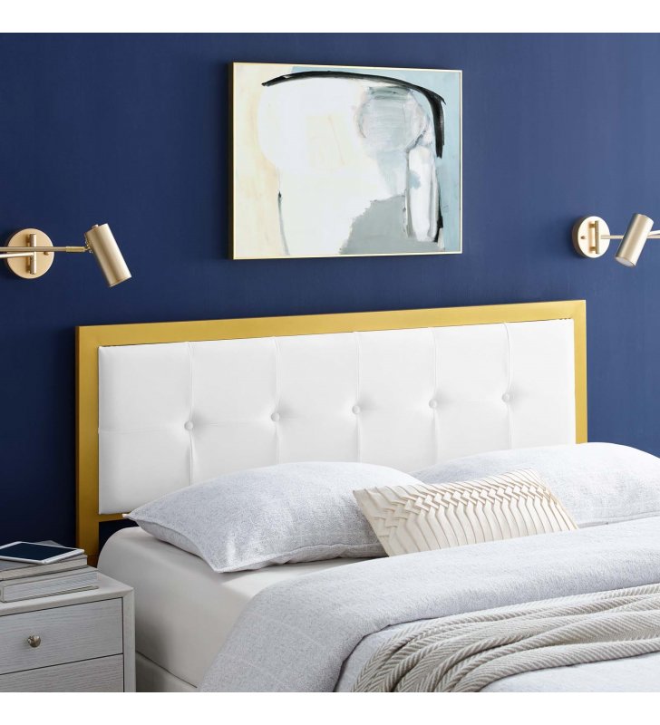 Teagan Tufted Full Performance Velvet Headboard in Gold White - Lexmod