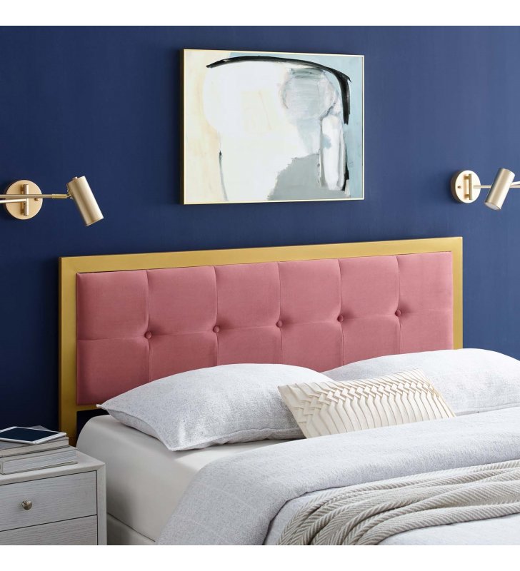 Teagan Tufted Queen Performance Velvet Headboard in Gold Dusty Rose - Lexmod