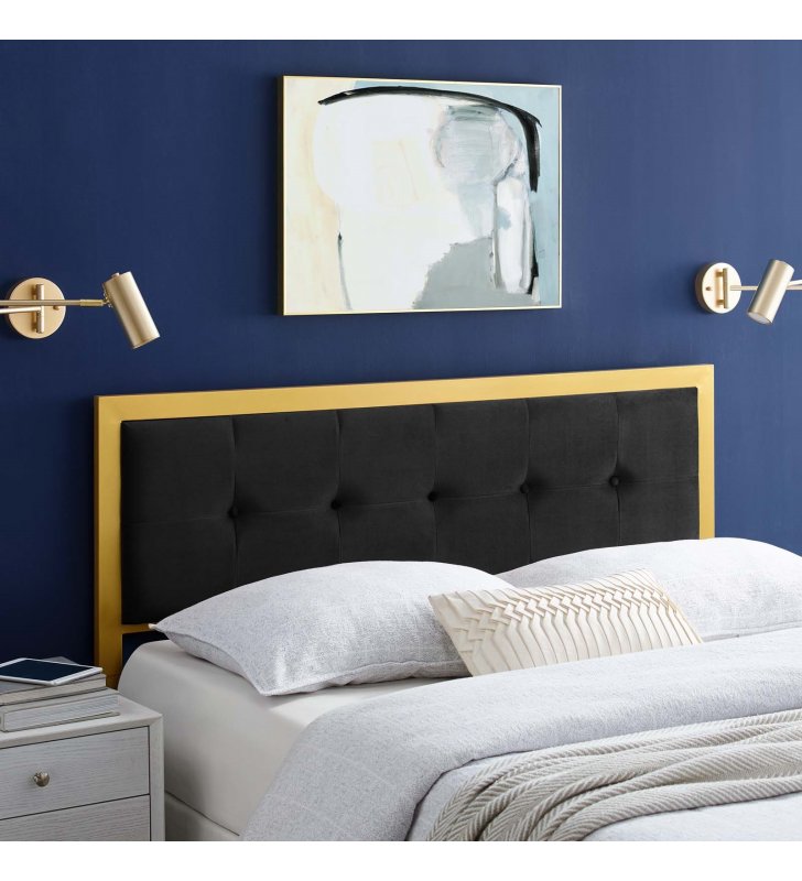 Teagan Tufted King Performance Velvet Headboard in Gold Black - Lexmod