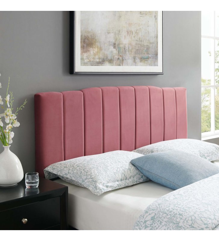 Camilla Channel Tufted Full/Queen Performance Velvet Headboard in Dusty Rose - Lexmod