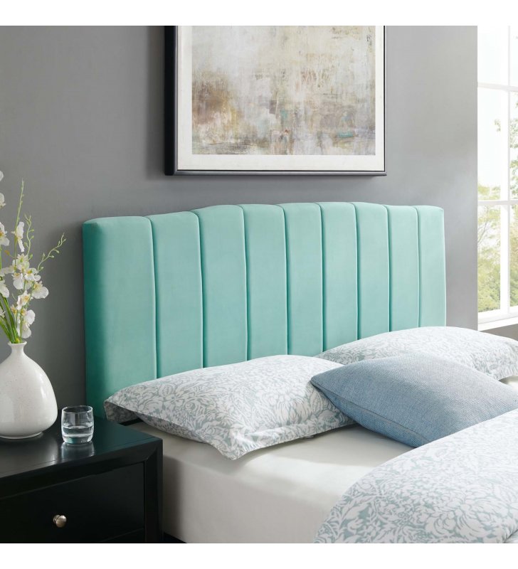 Camilla Channel Tufted Full/Queen Performance Velvet Headboard in Mint - Lexmod