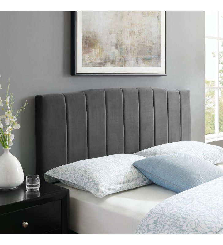 Camilla Channel Tufted King/California King Performance Velvet Headboard in Charcoal - Lexmod