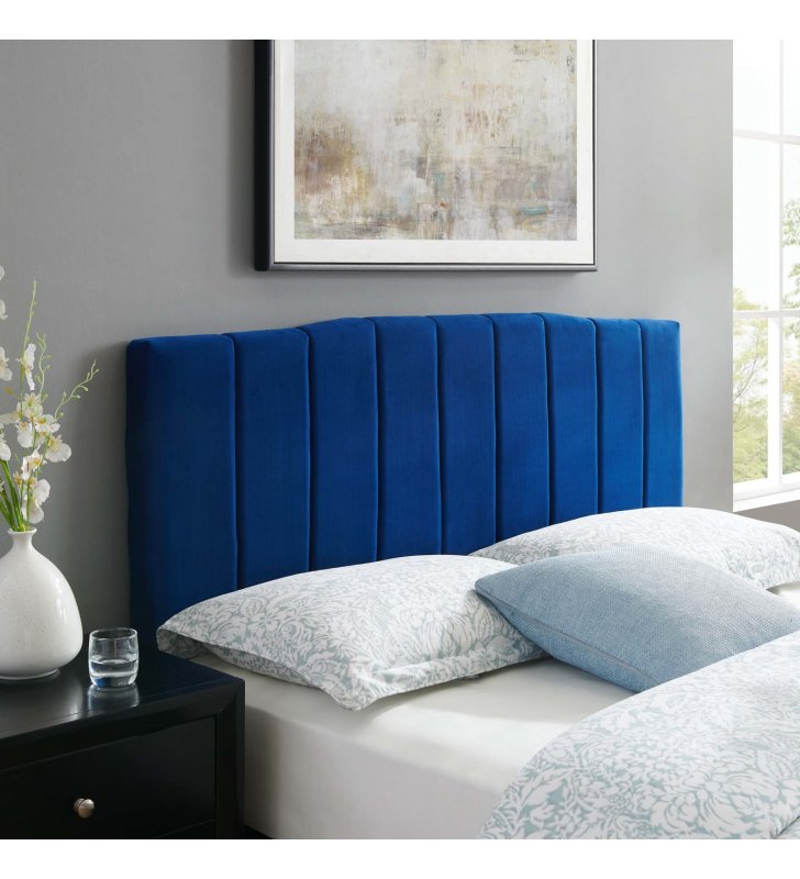 Camilla Channel Tufted King/California King Performance Velvet Headboard in Navy - Lexmod