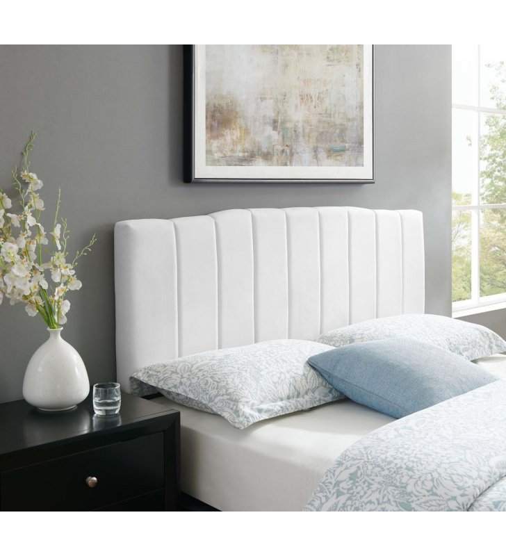 Camilla Channel Tufted King/California King Performance Velvet Headboard in White - Lexmod